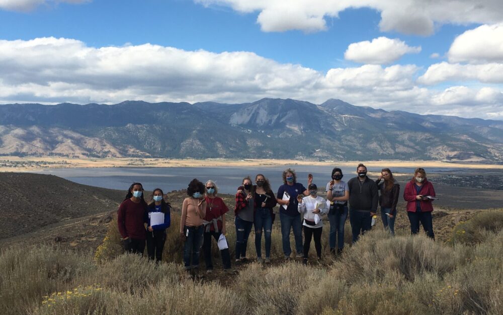 Geology Club members gather in the Nevada hills.